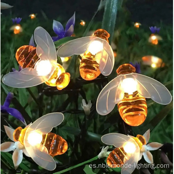 Luces de cuerda de hadas con energía solar con forma de abeja